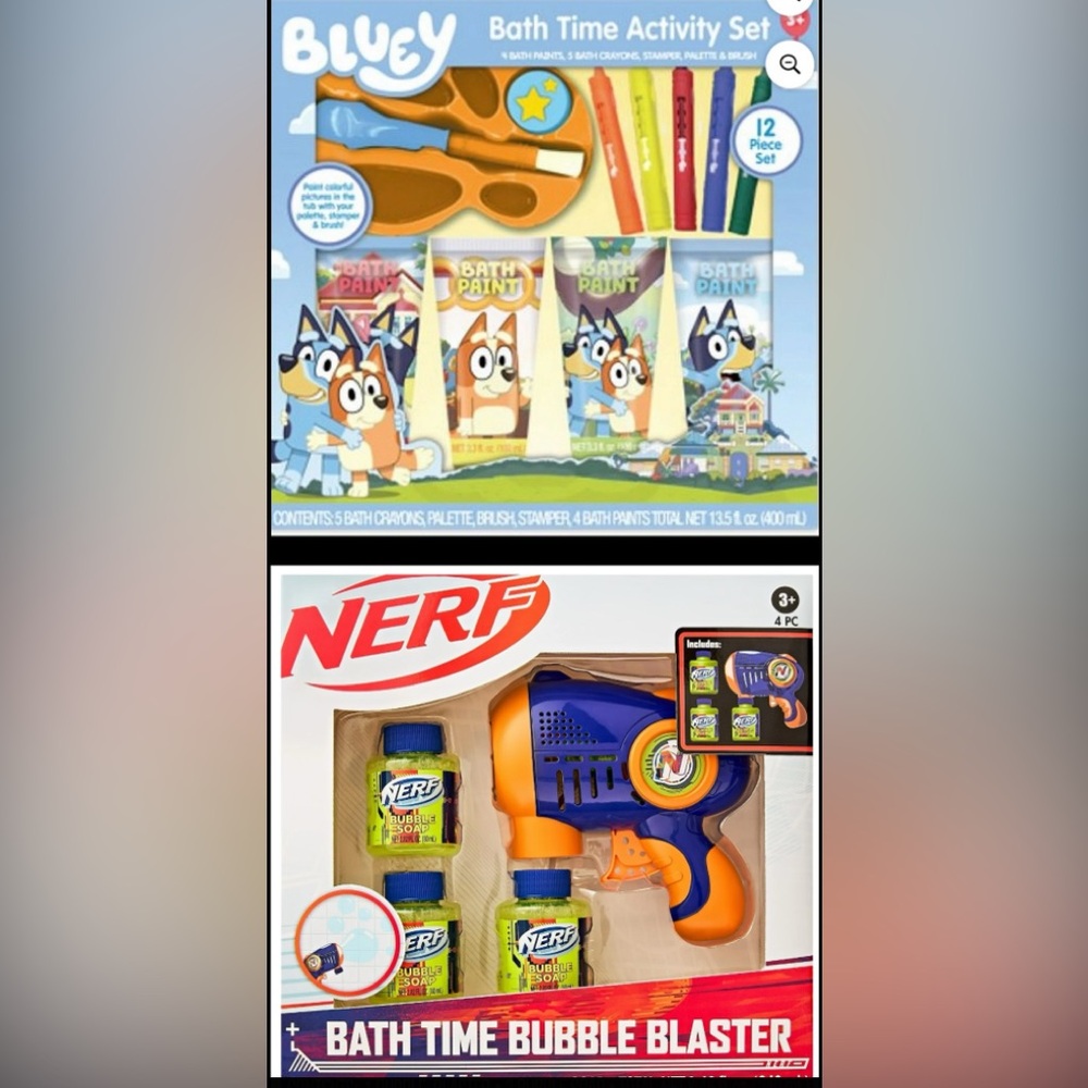 ✨NIB✨Bluey bathtime and Nerf bubble bath toys